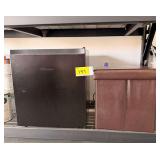 Hisense Mini Fridge and Brown Faux Leather Storage Ottoman