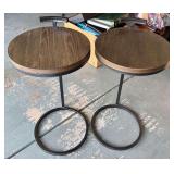 Set of Two Round Metal and Wood Accent Tables