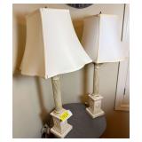 Pair of Neoclassical Column Table Lamps with Shades