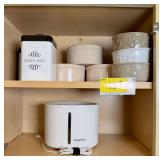 Pet Care Assortment Including Premier Pet Water Fountain, Storage Canisters, and Ceramic Bowls