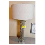 Pair of Silver Finished Bamboo-Style Table Lamps with Drum Shades