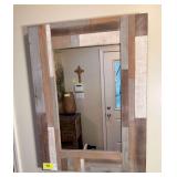 Rustic Wood Framed Wall Mirror, Multi-Tone Planks, 27 x 38 Inches