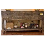 Rustic Distressed Wood Console Table with Drawers and Lower Shelf- Contents Not Included