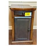Wooden Side Table with Built-In Power Strip and Storage Cabinet