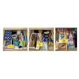Assorted Bathroom Drawer Lot Featuring Toiletries, Brushes, and Personal Care Items
