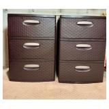 Set of 2 Sterilite Brown Wicker Plastic 3-Drawer Storage Towers