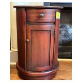 Round Wooden Accent Table with Single Drawer and Cabinet Storage