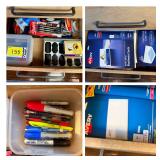 Assorted Office Supplies Lot Including Pens, Labels, and Envelopes