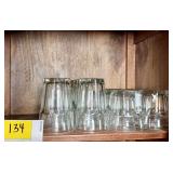 Assorted Glassware Lot Including Panel Tumblers and Stemmed Wine Glasses