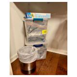 Two Plastic Storage Totes with Vacuum Space Bags and Trash Can Lot