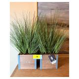 Rae Dunn Faux Grass in Wooden Planter Boxes Set of Two