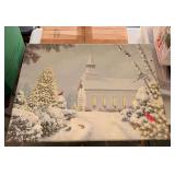 Lot of Holiday Decor Including Canvas Art, Seasonal Greenery, and Hand Towels