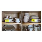 White Ceramic Dinnerware Set with Embossed Fruit and Leaf Rim Pattern
