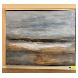 Large Framed Abstract Landscape Acrylic Painting on Canvas Signed