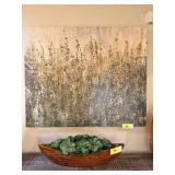 Large Landscape Painting and Decorative Wooden Boat Succulent Planter