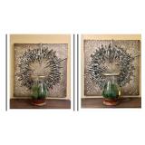 Set of TWO Uttermost Burst Metal Wall Art and IMAX Nightingale Hurricane Glass Vase with Wood Base