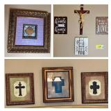 Assorted Home Decor Signs and Framed Religious Wall Art Lot