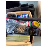 Office Supplies Lot with Bankers Box, Manila Folders, and Faux Leather Desk Accessories