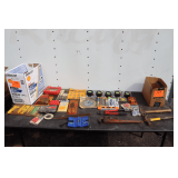 18 Inch Rigid Pipe Wrench, Claw Hammers, (5) 25 Ft. Tape Measures, 20 Ft. Ratchet Strap, Forstner Bits, Bolt Cutters, Brass Padlocks, and Misc.