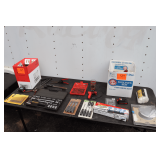 Warrior Drill Bits, 1/2 Inch and 3/8 Inch Ratchets and Sockets, Wood Chisels, Screwdrivers, Screw Bits, 20 V Lithium Battery, Speed Square, and Misc.
