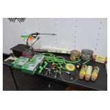 Turbo Jet Water Hose Attachment and Water Hose, Suncast Water Hose Rack, Sprinklers, (2) 1 Gallon Hand Sprayers, Water Hoses, Water Hose Attachments, 3 Inch Jiffy-Pots, 8 Inch Jiffy-Strips, and Misc.