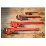 24 Inch Rigid Pipe Wrench, 10 Inch Super Ego Pipe Wrench, 18 Inch Craftsman Pipe Wrench, and 22 Inch Craftsman Pipe Wrench