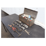Metal Craftsman Tool Box, Various Size Rigid Pipe Cutters, Pullers, and Misc.