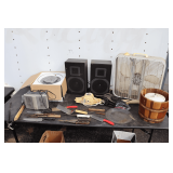Box Fan, Sterling Ice Cream Maker, (2) Speakers, Kitchen Utensils, Turbo Convection Oven, and Misc.