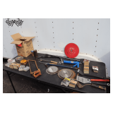 Angle Sanding Sponges, Crow Bar, Circular Saw Blades, Caulk Gun, Kaiser Blade, Hand Saws, Grilling Spatulas, DeWalt Grinding Wheels, Screws, and Misc.