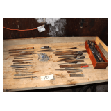Chain with Lock, Flat Files, Circular Files, File Handles, and Wooden Tool Box