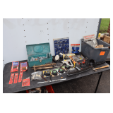 (5) 25 Ft. Tape Measures, Hex Keys, Joist Hangers, Zip Grip Locking Pliers, Kobalt Mini Pliers and Tweezers, 150mm Air Hammer with (4) Chisels, Vermont American Wood Bits, Screw Bits, and Misc.
