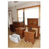 (2) 2 Drawer End Tables, 4 Drawer Chest of Drawers, 3 Drawer Cabinet, 5 Drawer Chest of Drawers, Dresser Mirror, Bed Rails, and Magnavox AC Window Unit