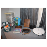 George Foreman Grill, 3 Drawer Plastic Organizer p, Chronomatic 268 Alarm Clock, Sony Radio, Toilet Paper Rack, and Misc.