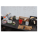 Tool Belt, Wooden Tool Box Tray, Address Numbers, Wire Nuts, Paint Rollers, Steeples, Various Size Nails, and Misc.