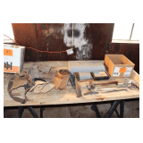 Craftsman Staple Tacker, Speed Square, Tool Kit, Plastic Tool Box, 12 Ft. Tape Measure, Carriage Bolts, Tool Belts, Ball Peen Hammer, and Misc.