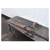 (2) Zebco Cracking Reel and Rod, Penn Peerless Reel and Rod, (2) Shakespeare Alpha Reels with River Rods, Zebco 888 Reel, and (2) Fishing Rods