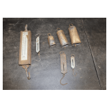 Hanson Cotton Scale, (3) Bells, 50 lb. Handi Weigh All Scale, Landers No. 2 Scale, and Pocket Balance Scale