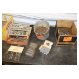 Roll Pins, Nails, Screws, Bolts, Plastic Tool Box, Metal Bucket, and Misc.