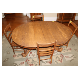 Oak Dining Room Table on Wheels, (6) Chairs, and (6) Leaves