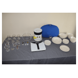 Bathroom Scales, Glassware, Shot Glasses, Honeywell Heater, and Pfaltzgraff Stoneware