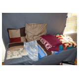 Pillows, Braided Rug, and Afghans