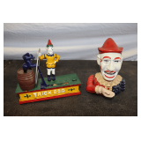 Circus Clown and Trick Dog Cast Iron Mechanical Bank and Clown 'Humpty Dumpty' Mechanical Cast Iron Coin Bank