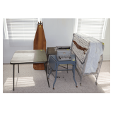 Royal Manual Typewriter, Card Table, Metal Table with Detachable Wooden Top, Roll-Away Cot, and Wooden Ironing Board