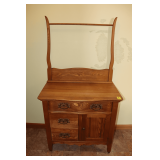 Oak Washstand with Towel Bar Harp on Wheels