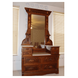 Victorian Eastlake Walnut Marble Top Dresser with Mirror