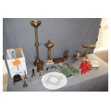 Brass Candle Stand, Brass Bells, Butter Dish, Desktop Lamp, Wine Bottle Accessories, and Misc.