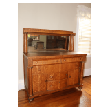 Tiger Oak Buffet Cabinet with Mirror and Wheels