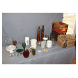 Glassware, Vases, Candle Stands, Wicker Baskets, and Bowls