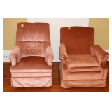 Pink Velvet Tufted Swivel Lounge Chair and Pink Upholstered Arm Chair