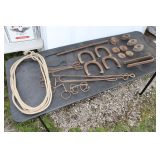 Fireplace Tools, Sad Irons, Horseshoes, Outdoor Light, and Misc.